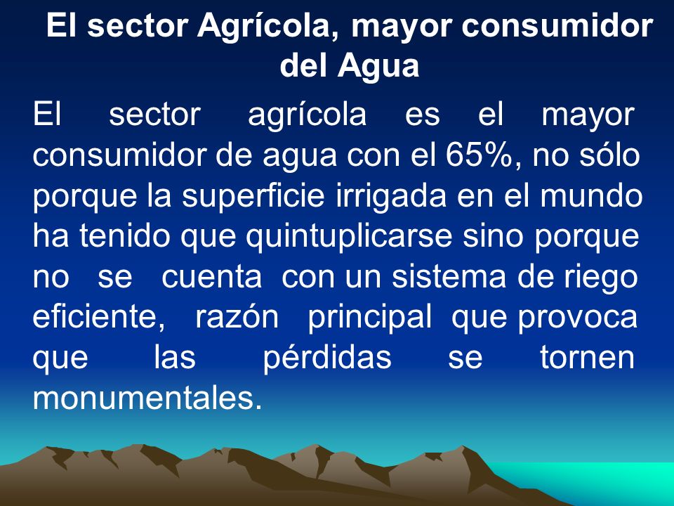 El sector Agrícola, mayor consumidor del Agua