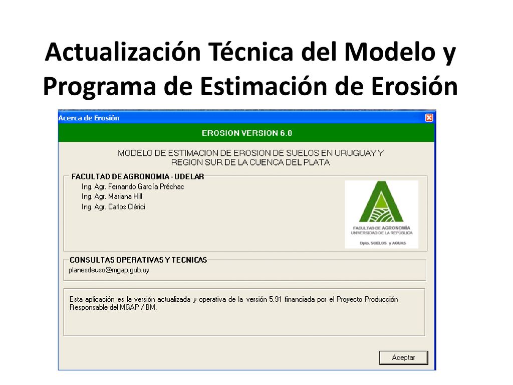 Actualización Técnica del Modelo y Programa de Estimación de Erosión