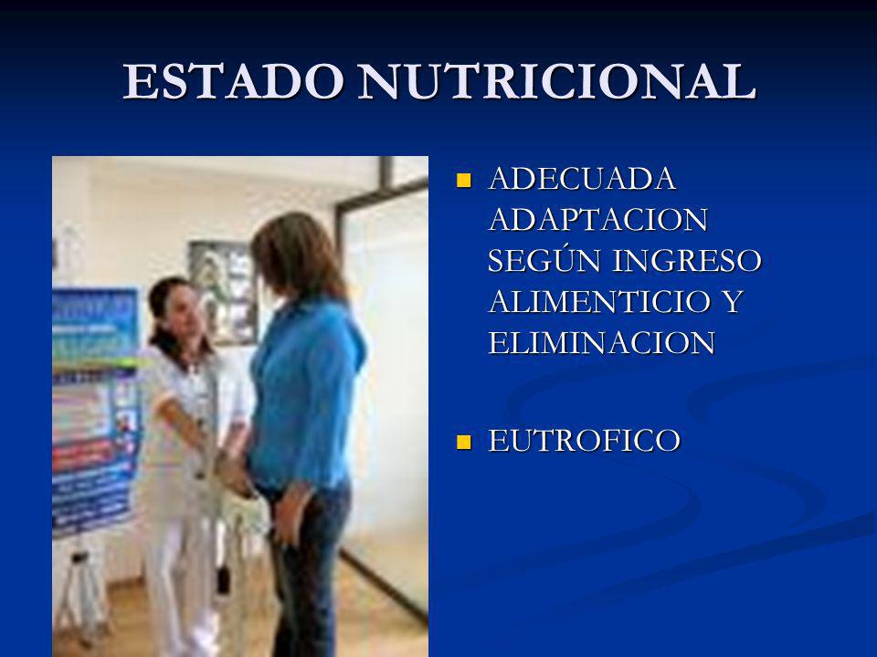 ESTADO NUTRICIONAL ADECUADA ADAPTACION SEGÚN INGRESO ALIMENTICIO Y ELIMINACION EUTROFICO