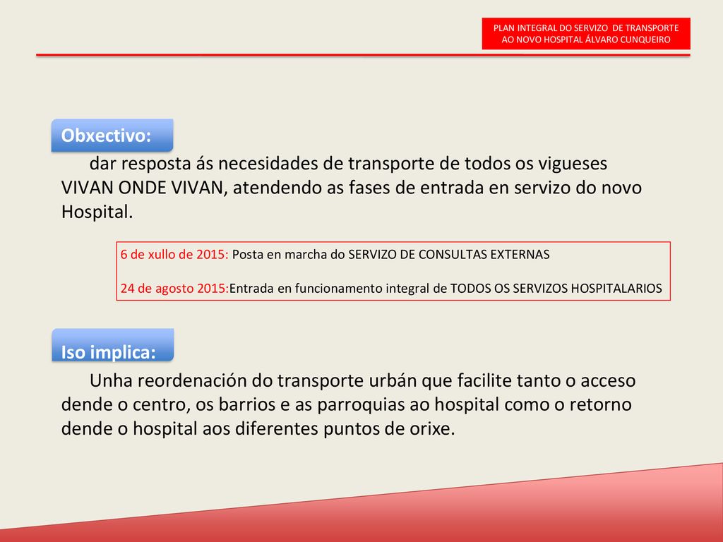 PLAN INTEGRAL DO SERVIZO DE TRANSPORTE AO NOVO HOSPITAL ÁLVARO CUNQUEIRO