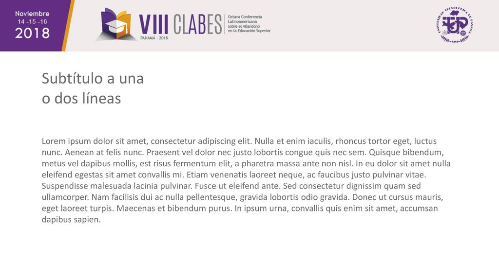 Subtítulo a una o dos líneas Lorem ipsum dolor sit amet, consectetur adipiscing elit.