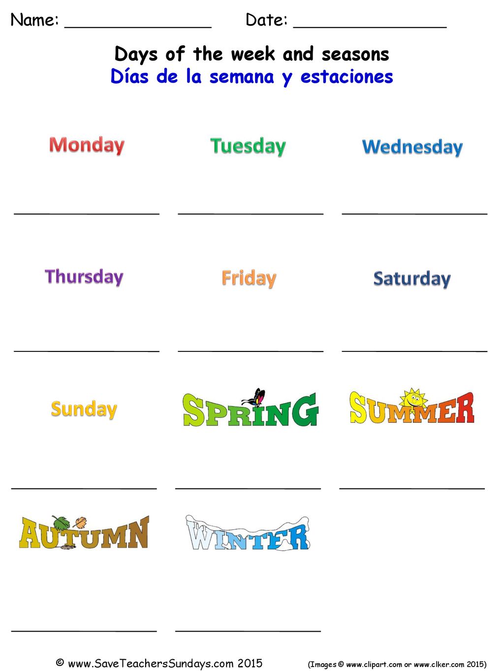 Days of the week and seasons Días de la semana y estaciones