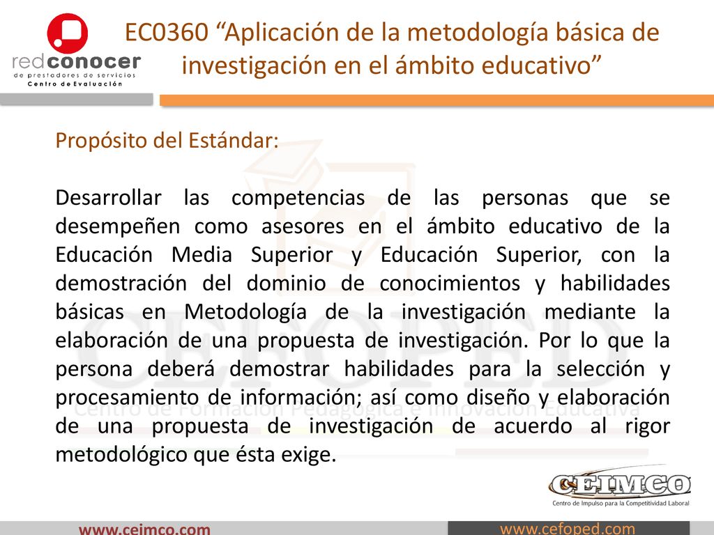 EC0360 Aplicación de la metodología básica de investigación en el ámbito educativo