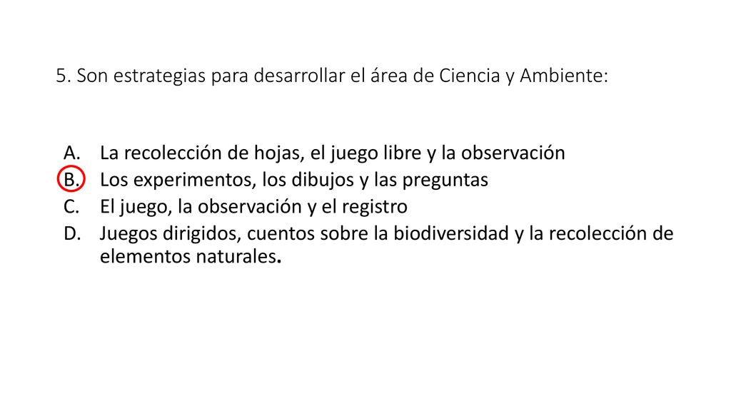 5. Son estrategias para desarrollar el área de Ciencia y Ambiente:
