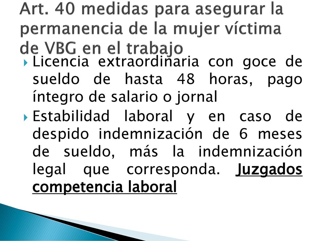 Art. 40 medidas para asegurar la permanencia de la mujer víctima de VBG en el trabajo