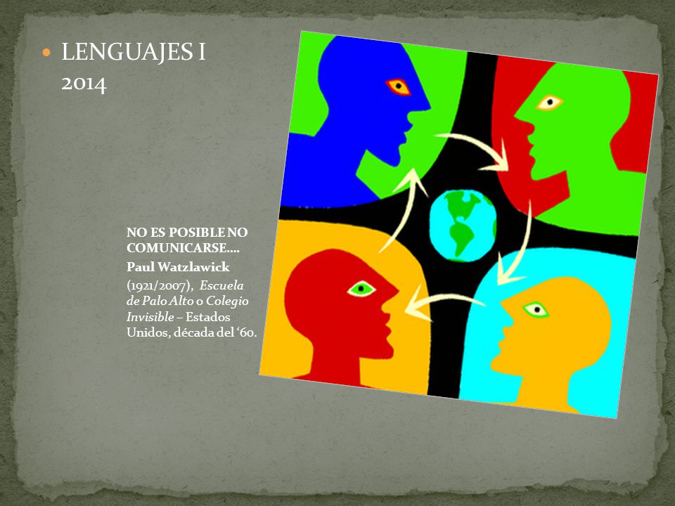 LENGUAJES I 2014 NO ES POSIBLE NO COMUNICARSE…. Paul Watzlawick