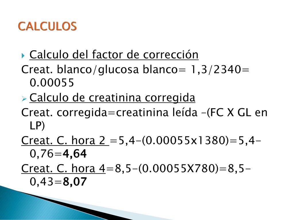 CALCULOS Calculo del factor de corrección