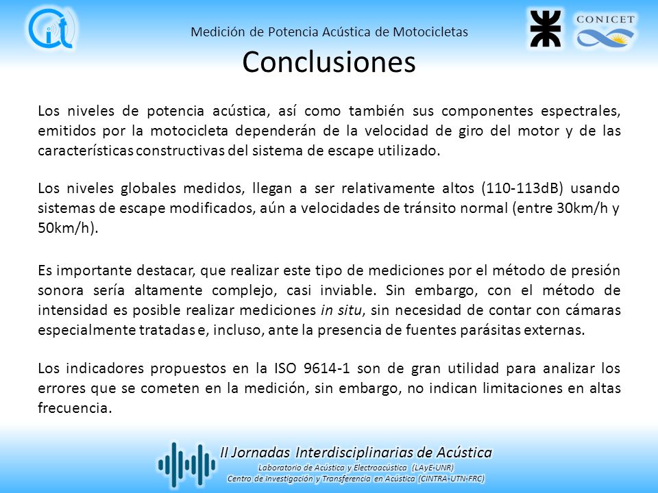Conclusiones Medición de Potencia Acústica de Motocicletas.