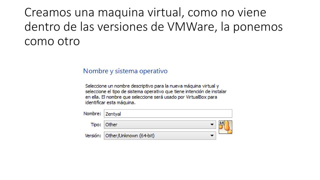Creamos una maquina virtual, como no viene dentro de las versiones de VMWare, la ponemos como otro