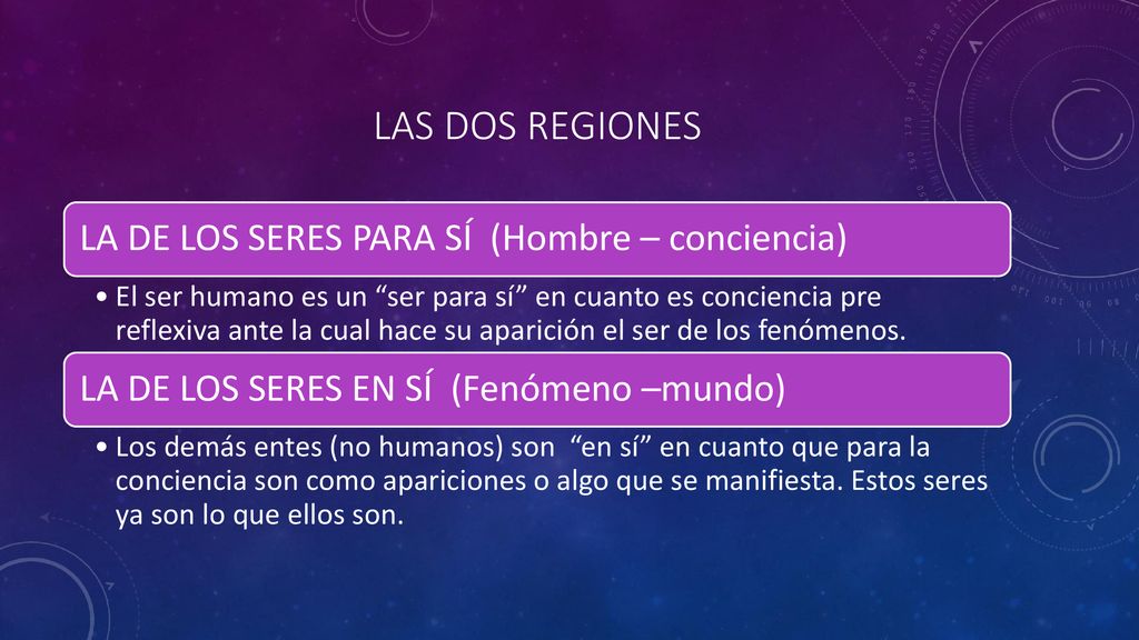 LAS DOS REGIONES LA DE LOS SERES PARA SÍ (Hombre – conciencia)