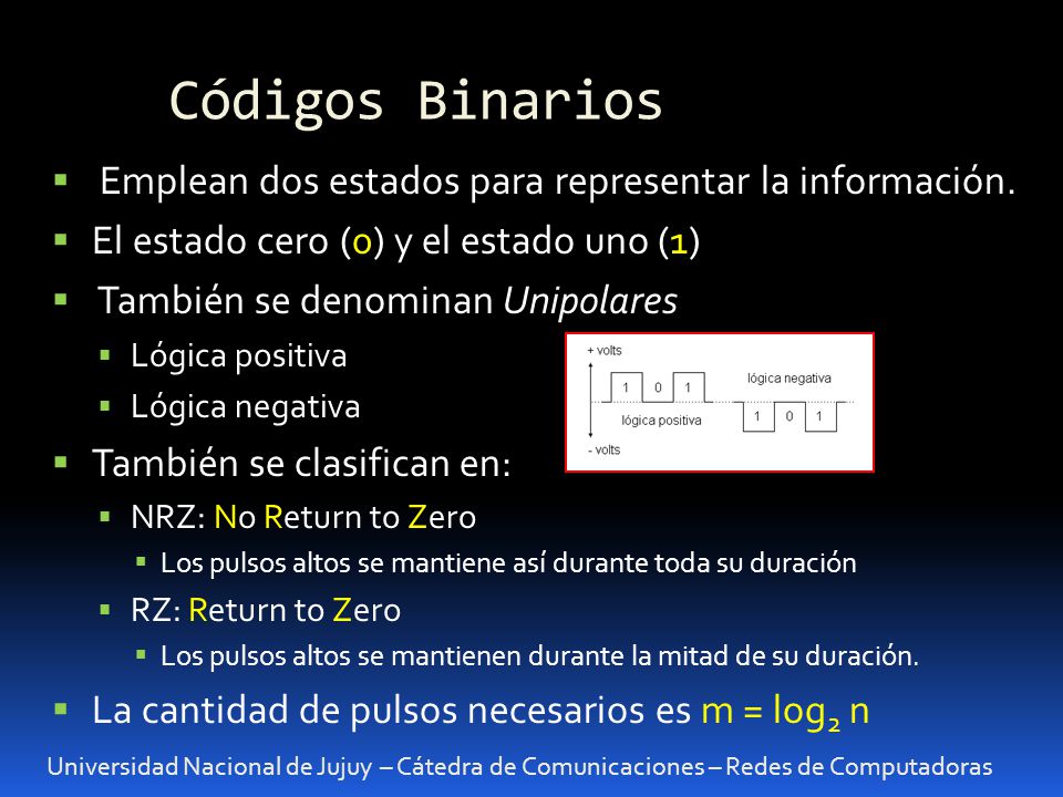 Códigos Binarios Emplean dos estados para representar la información.
