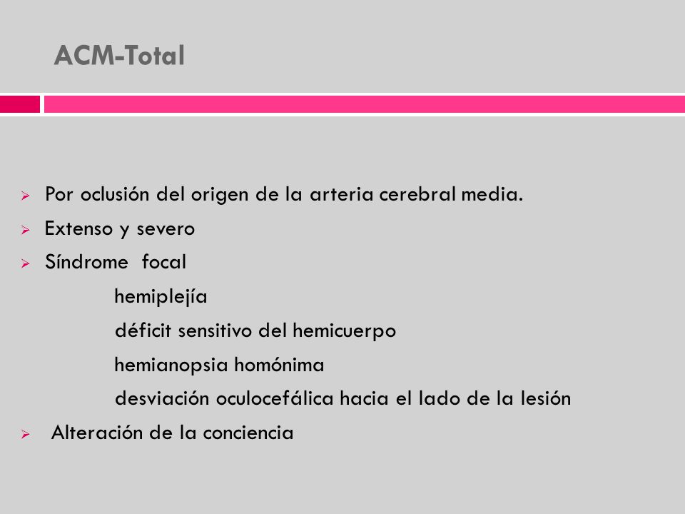 ACM-Total Por oclusión del origen de la arteria cerebral media.