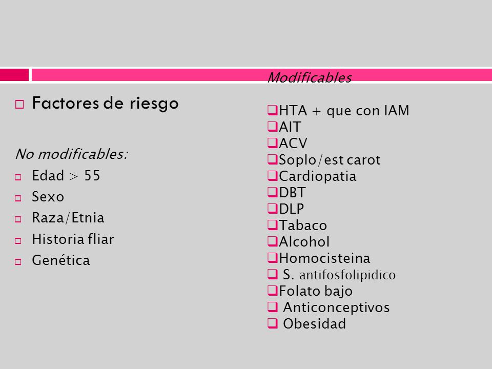 Factores de riesgo Modificables HTA + que con IAM AIT ACV