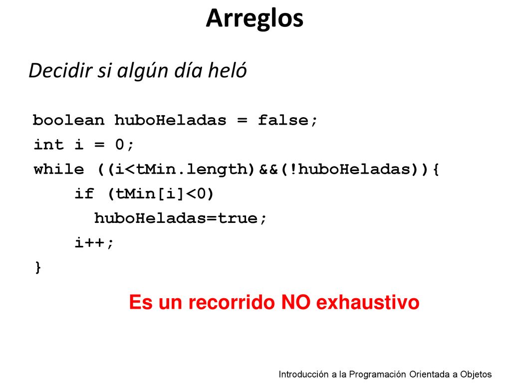 Arreglos Decidir si algún día heló Es un recorrido NO exhaustivo