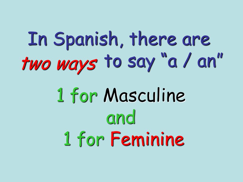 In Spanish, there are to say a / an two ways 1 for Masculine and 1 for Feminine