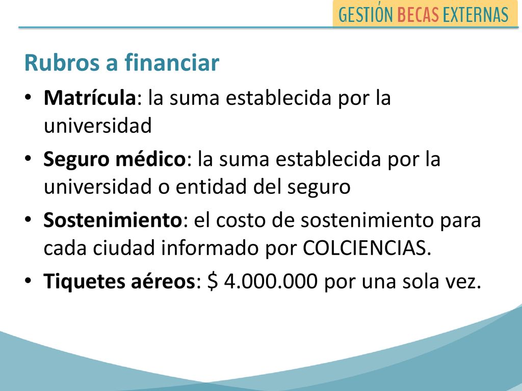 Rubros a financiar Matrícula: la suma establecida por la universidad