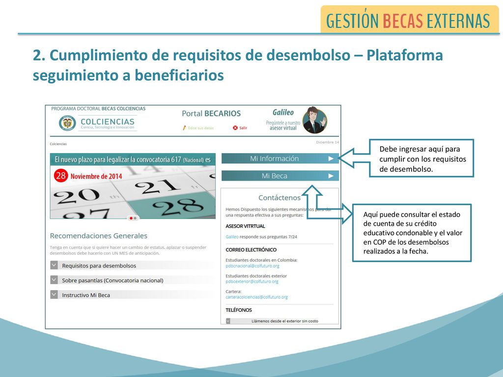 2. Cumplimiento de requisitos de desembolso – Plataforma seguimiento a beneficiarios