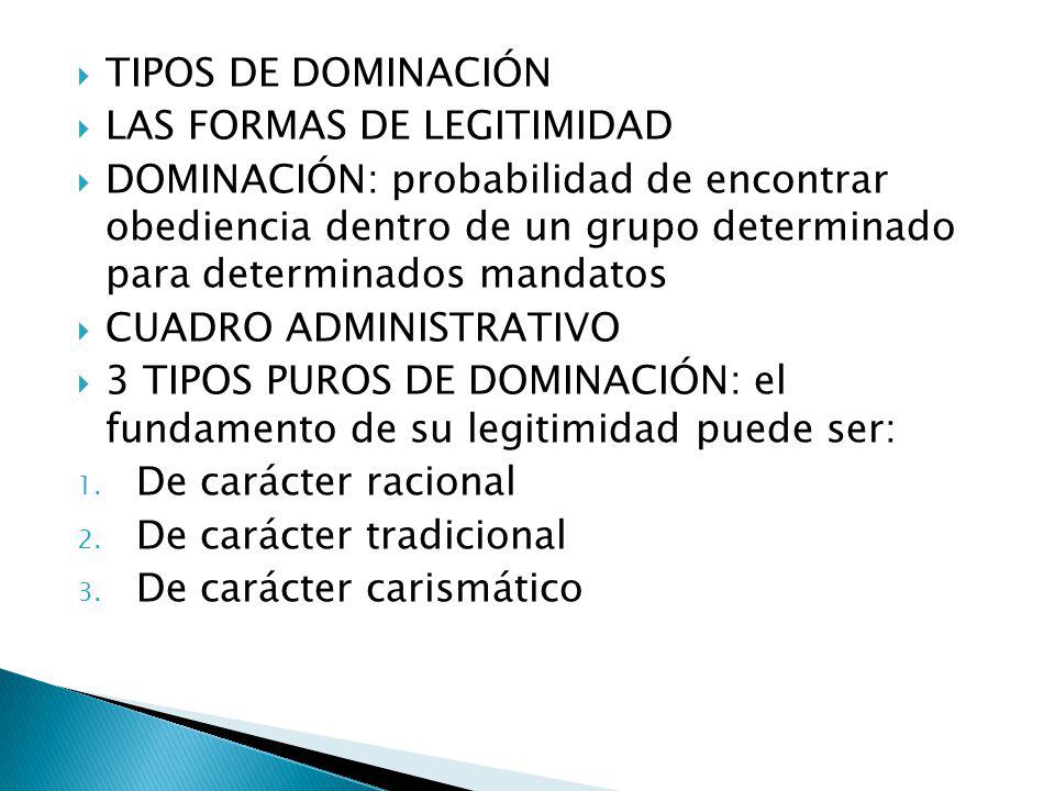 TIPOS DE DOMINACIÓN LAS FORMAS DE LEGITIMIDAD.