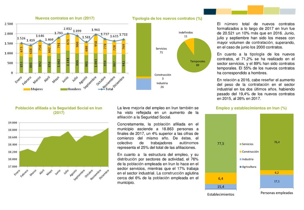 Nuevos contratos en Irun (2017) Tipología de los nuevos contratos (%)