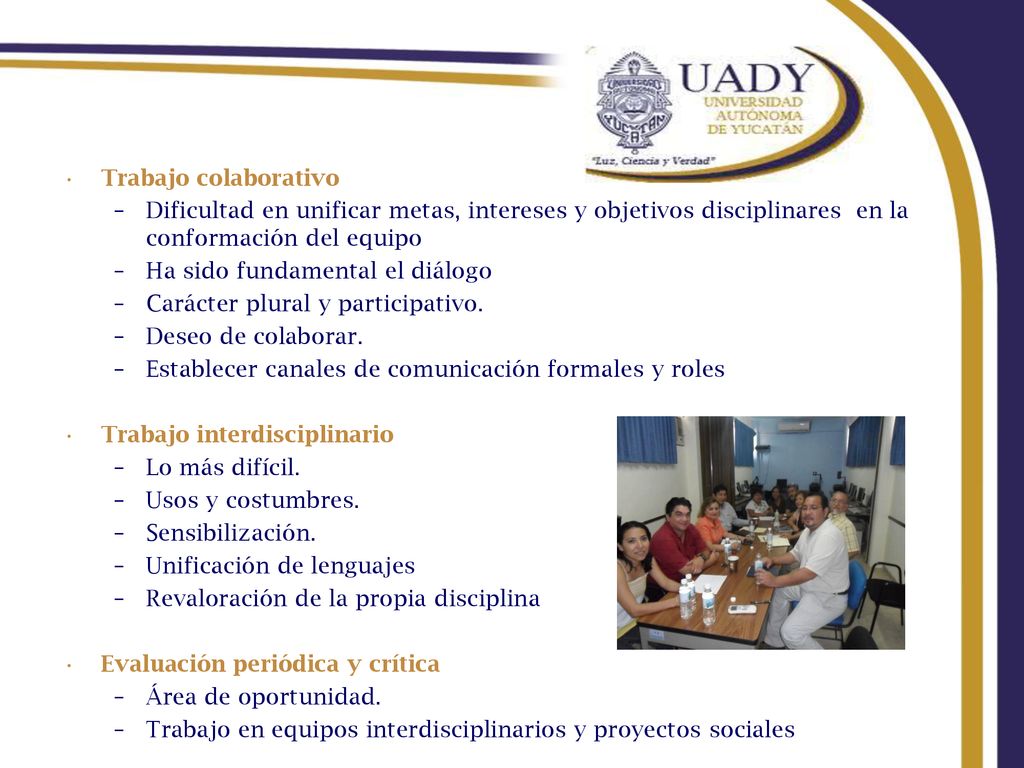Trabajo colaborativo Dificultad en unificar metas, intereses y objetivos disciplinares en la conformación del equipo.