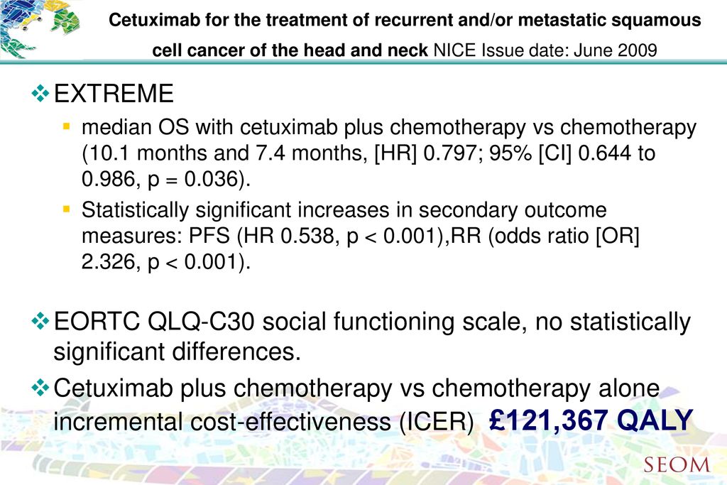Cetuximab for the treatment of recurrent and/or metastatic squamous cell cancer of the head and neck NICE Issue date: June 2009