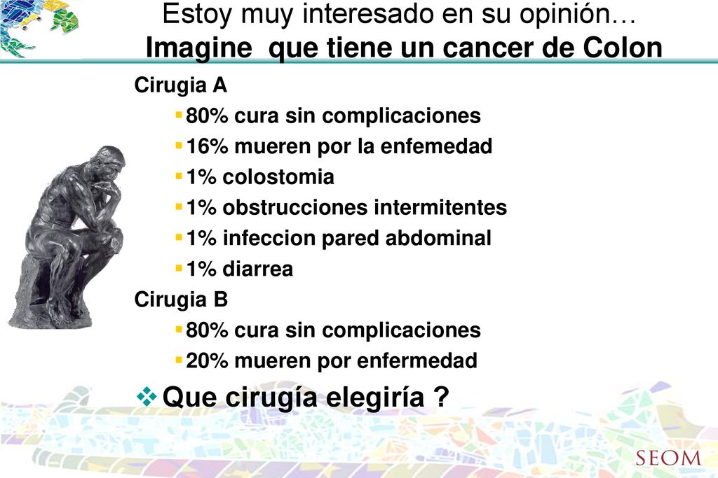 Estoy muy interesado en su opinión… Imagine que tiene un cancer de Colon