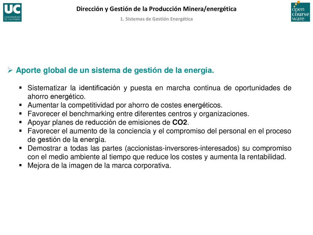 Aporte global de un sistema de gestión de la energía.
