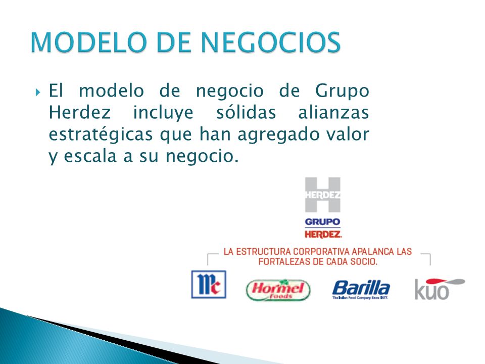 MODELO DE NEGOCIOS El modelo de negocio de Grupo Herdez incluye sólidas alianzas estratégicas que han agregado valor y escala a su negocio.