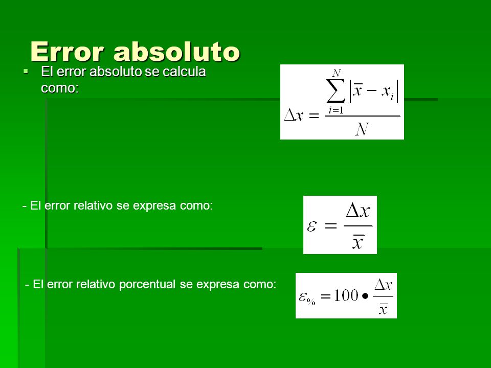 Error absoluto El error absoluto se calcula como: