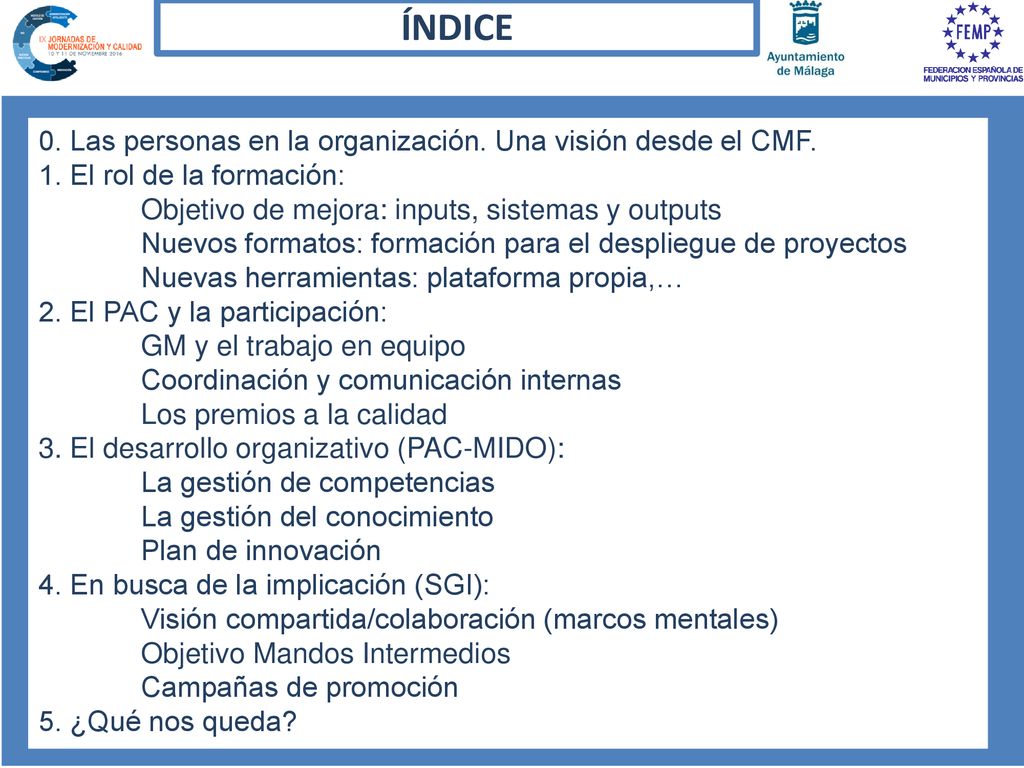 ÍNDICE 0. Las personas en la organización. Una visión desde el CMF.