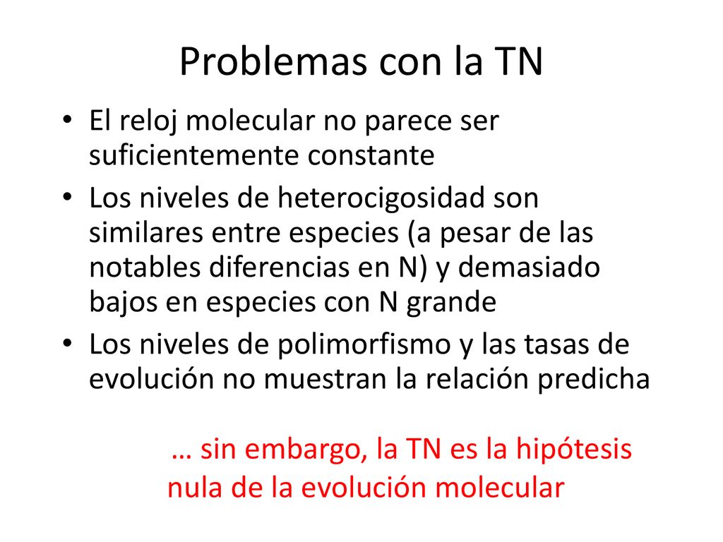Problemas con la TN El reloj molecular no parece ser suficientemente constante.