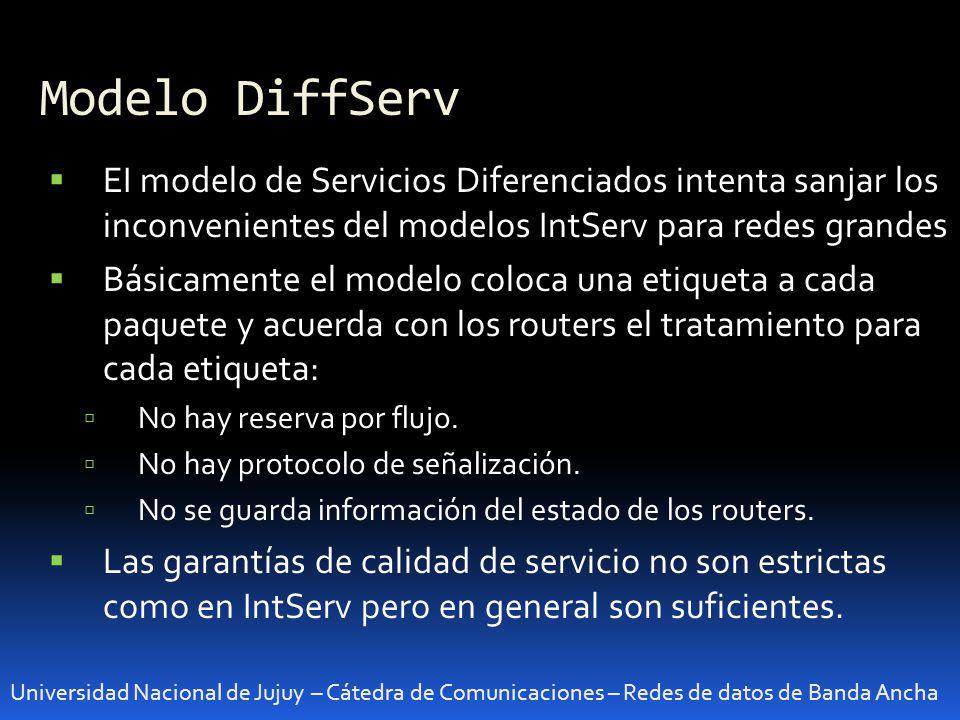 Modelo DiffServ EI modelo de Servicios Diferenciados intenta sanjar los inconvenientes del modelos IntServ para redes grandes.