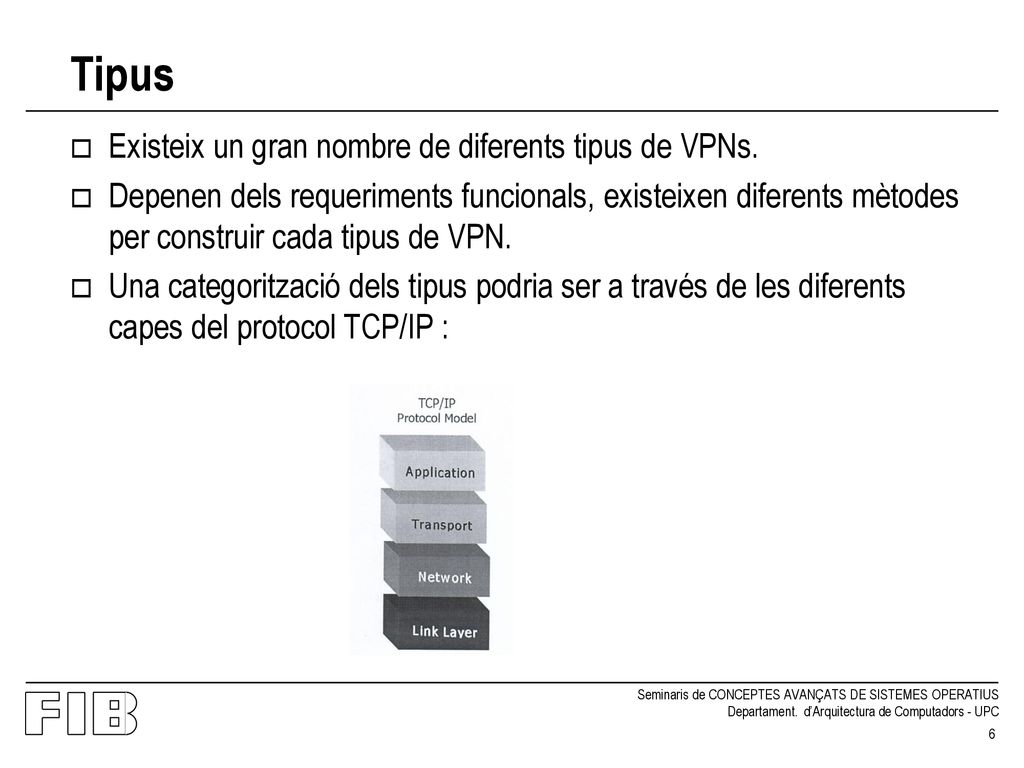 Tipus Existeix un gran nombre de diferents tipus de VPNs.