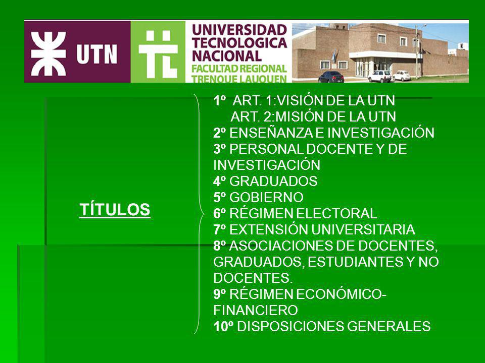 TÍTULOS 1º ART. 1:VISIÓN DE LA UTN ART. 2:MISIÓN DE LA UTN