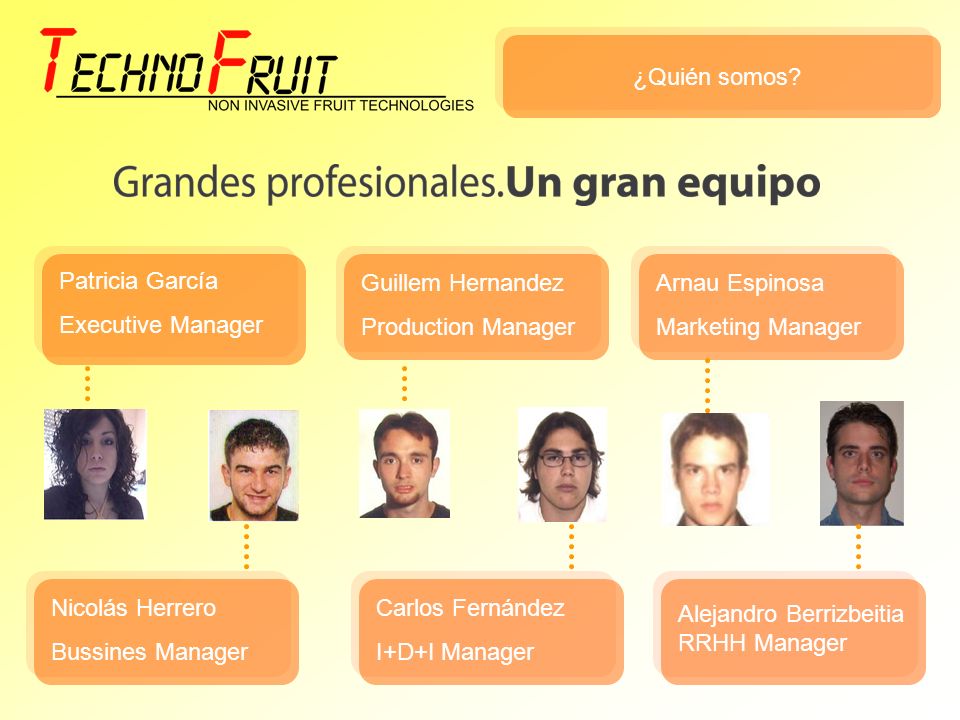 ¿Quién somos Patricia García. Executive Manager. Guillem Hernandez. Production Manager. Arnau Espinosa.