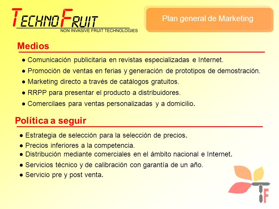 Medios Política a seguir Plan general de Marketing