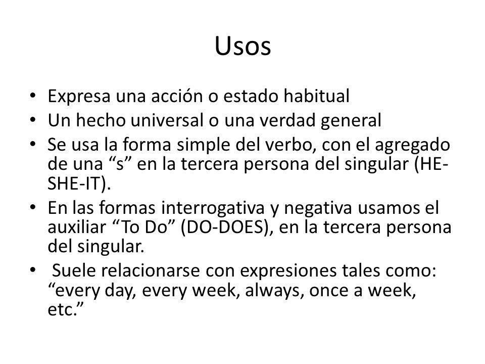 Usos Expresa una acción o estado habitual