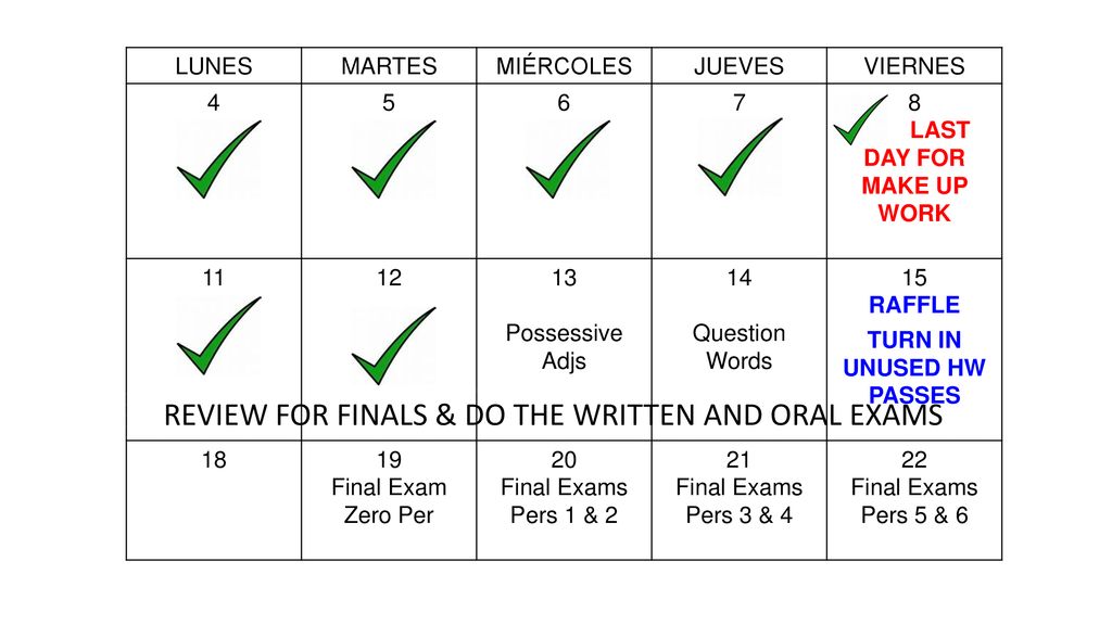 LAST DAY FOR MAKE UP WORK TURN IN UNUSED HW PASSES