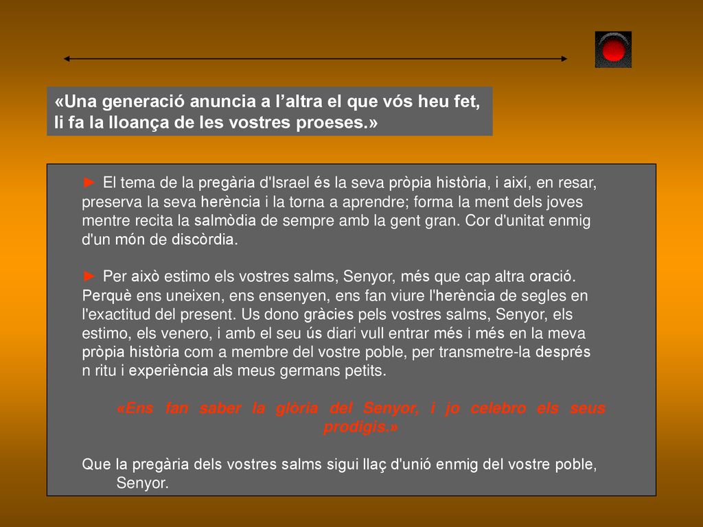 «Una generació anuncia a l’altra el que vós heu fet,