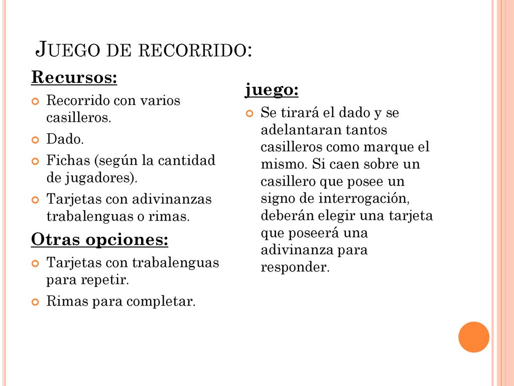Juego de recorrido: Recursos: juego: Otras opciones: