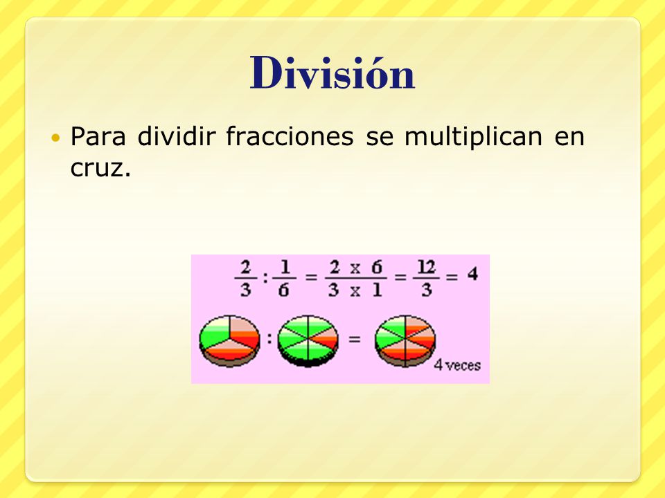 División Para dividir fracciones se multiplican en cruz.