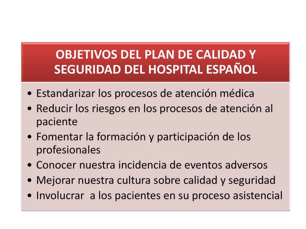 OBJETIVOS DEL PLAN DE CALIDAD Y SEGURIDAD DEL HOSPITAL ESPAÑOL