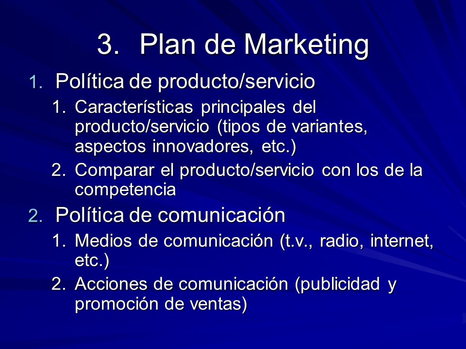 Plan de Marketing Política de producto/servicio