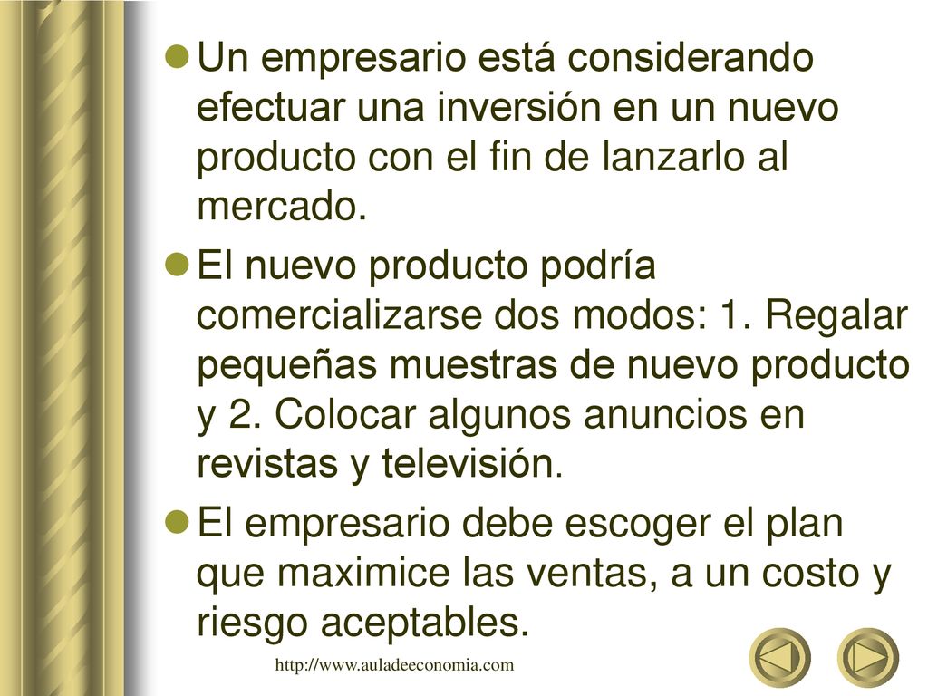 Un empresario está considerando efectuar una inversión en un nuevo producto con el fin de lanzarlo al mercado.