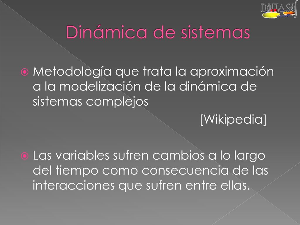 Dinámica de sistemas Metodología que trata la aproximación a la modelización de la dinámica de sistemas complejos.