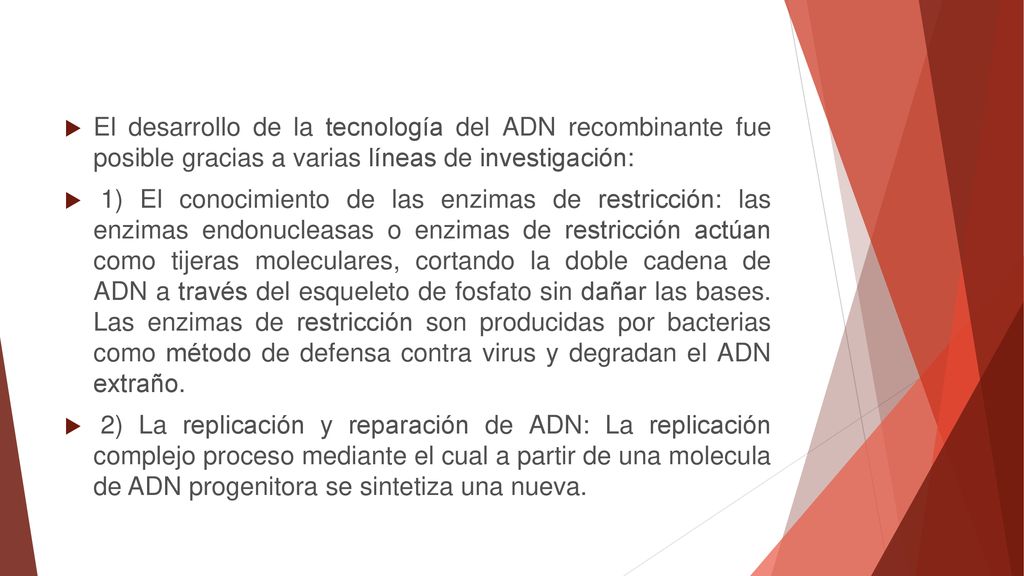 El desarrollo de la tecnología del ADN recombinante fue posible gracias a varias líneas de investigación: