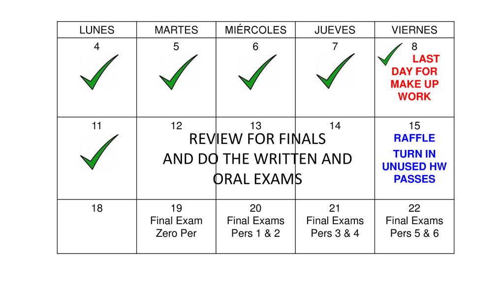 LAST DAY FOR MAKE UP WORK TURN IN UNUSED HW PASSES