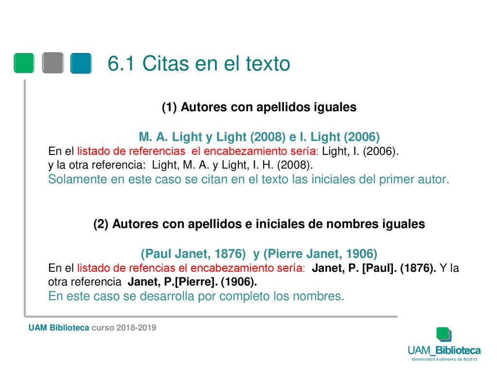 6.1 Citas en el texto (1) Autores con apellidos iguales