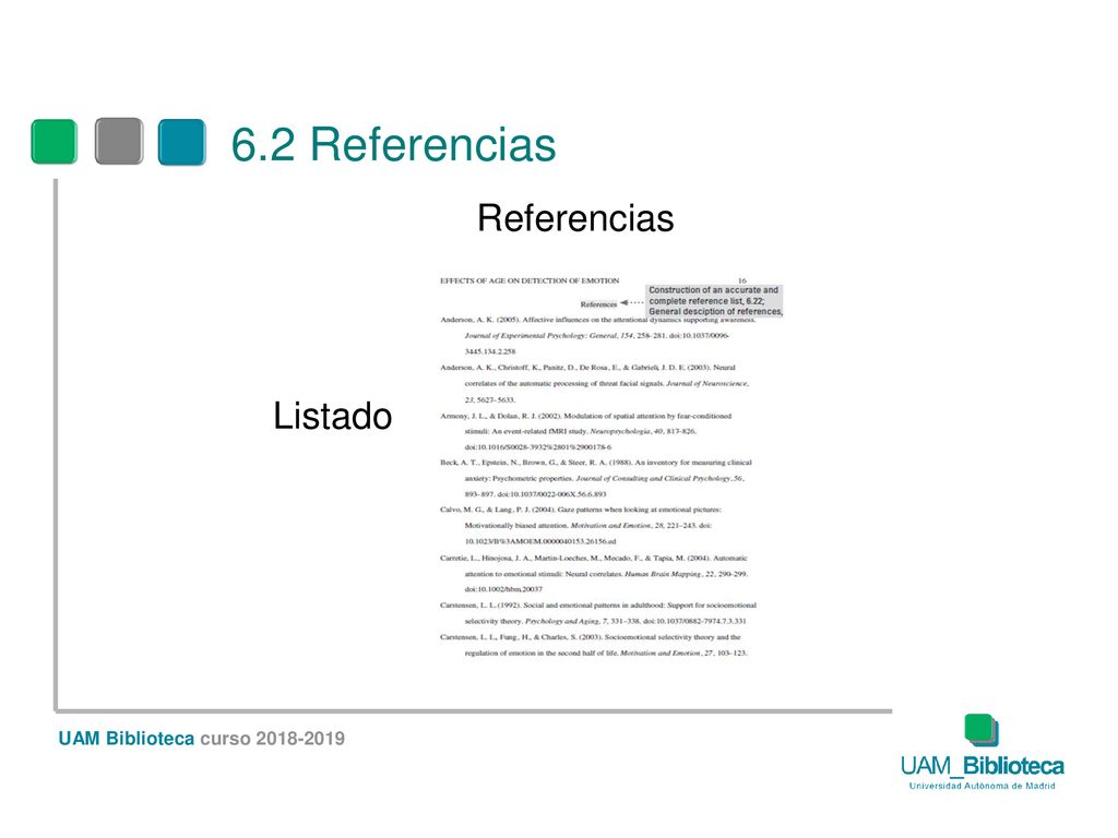 6.2 Referencias Referencias Listado UAM Biblioteca curso