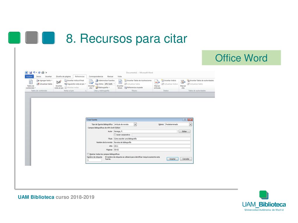 8. Recursos para citar Office Word UAM Biblioteca curso
